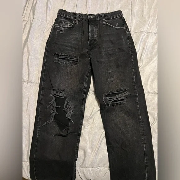 Free People We The Free Black Distressed Denim High Rise Jeans - Picture 2 of 8